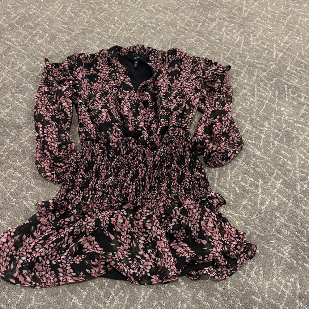 Aqua Black and Pink Long Sleeve Dress
